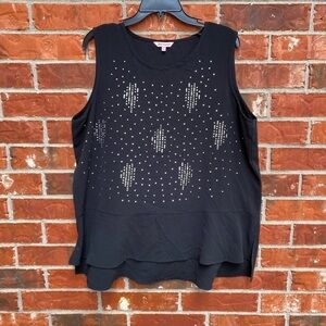 Juicy Couture Womens 2X Black Beaded Peplum  Sleeveless Top
